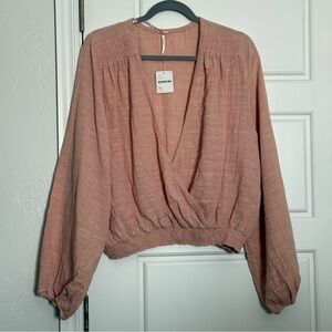 NWT free people cherry blossom long sleeve wrap top in pink/rose